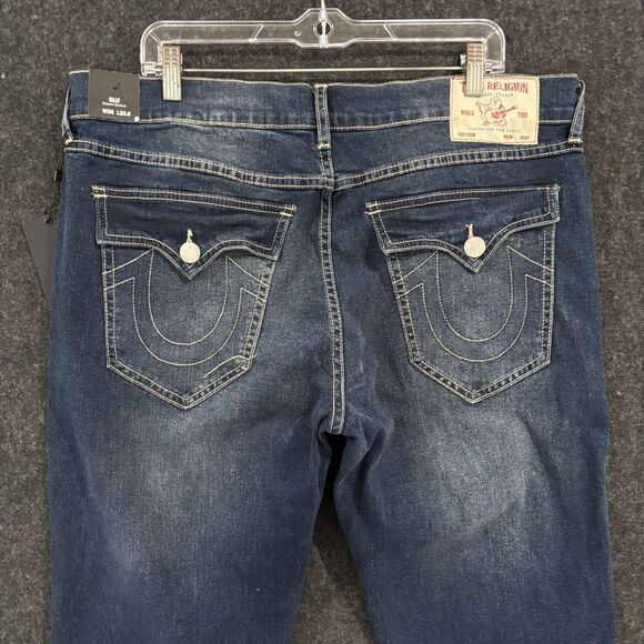 True Religion Bill Relaxed Jeans Men's 36x33.5 Dark Wash SN Flap Bootcut - Picture 4 of 15